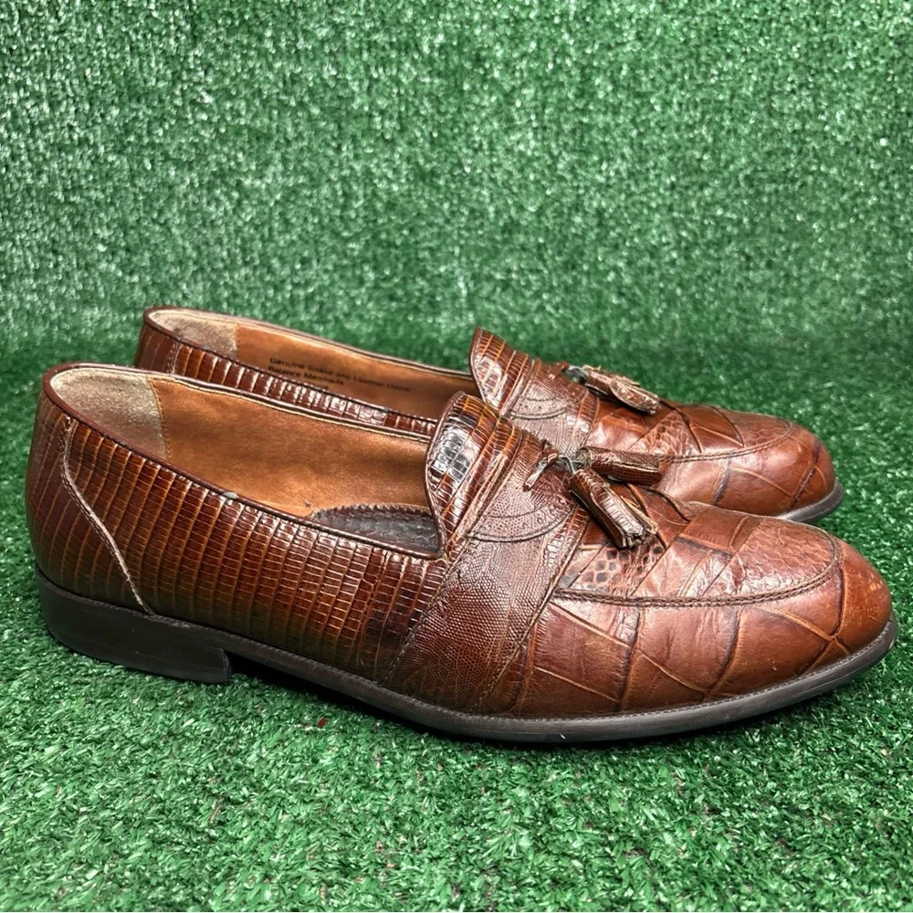 Stacy Adams Mens Genuine Snake Brown‎ Loafer Shoes Size 10.5 M